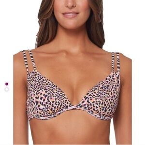 Sanctuary Womens Pink Underwire Animal Print Beachwear Bikini Swim Top NWT